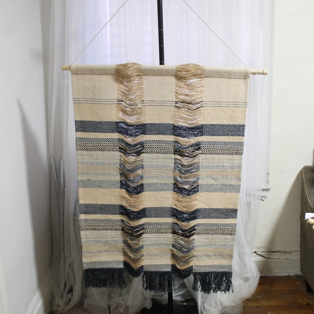 West Elm Woven Tapestry Wall Art – Cotton Fiber Textile with Pine Wood Rod